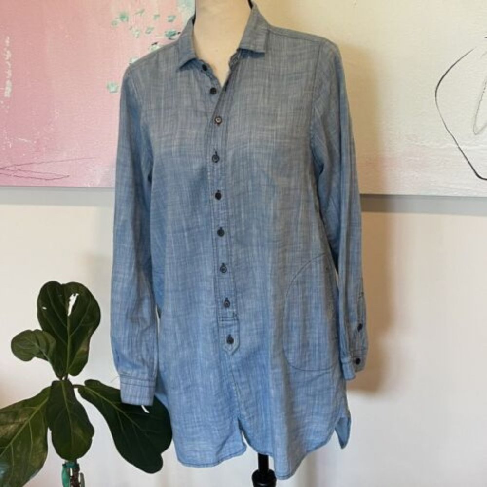 CP SHADES WOMEN'S LONG SLEEVE 100% COTTON Chambray/blue TUNIC TOP - SIZE XS